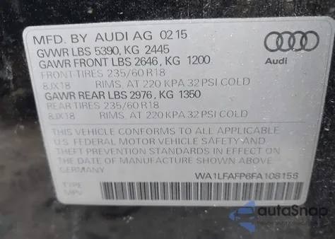 2015 Audi Q5 2.0T Premium from USA, damaged, VIN WA1LFAFP6FA108156